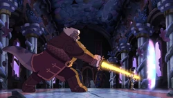 King Andrias impaled and presumably killed Marcy in the chest with his flaming sword to stop her from entering the portal home with Anne.