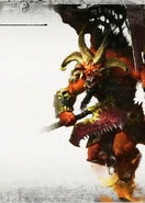 Skarbrand's card art in the Warhammer training card game.