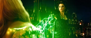 Evanora beginning to torture Glinda with her lightning.