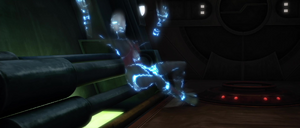 Dooku is able to deflect Ventress' assault and disarm her - she is vulnerable.