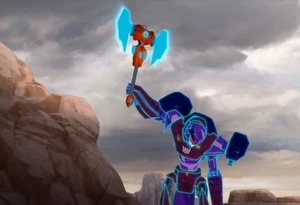 An unconscious Paralon being body-jacked by Buzzstrike.