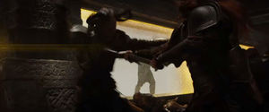 Duhg being killed by Volstagg during the prison break.