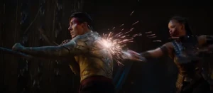 Mileena starts fighting with Cole Young.