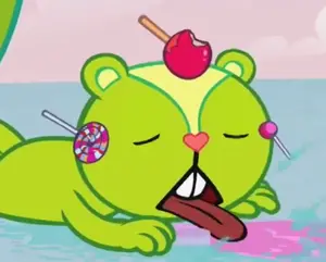 Nutty licks his wet cotton candy before he gets impaled by a sprinkler.