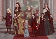 Aegon IV with Barba Bracken and Melissa Blackwood along with his bastard children.