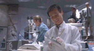 Dr. Wu, when he is first encountered in the movie.