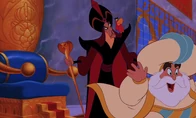 Jafar watching the Sultan run off when he suddenly gets interrupted by music coming from outside of the palace.