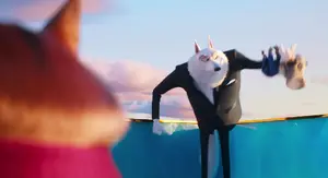 Jimmy trying to get Buster off of his arm.