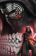 Kylo's graphic promotional poster of the film alongside the new Stormtroopers.