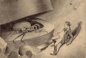 A Martian coming out of it's machine and dying of the common cold.