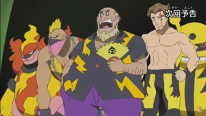 Viren with Mad Magma and Mr. Electric, along with their Magmortar and Electivire.