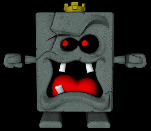 The Whomp King's face when defeated in Super Mario Galaxy 2. It can't be seen without hacking due to the fixed camera angle in his defeat cutscene.