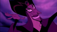 Jafar mockingly waving goodbye to Aladdin as he, Abu and the Magic Carpet are banished to the frozen wasteland.