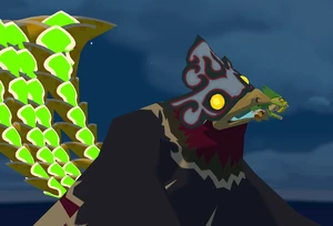 The Helmaroc kIng throwing Link into the Great Sea.