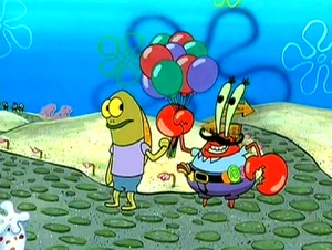 Mr. Krabs scamming someone.