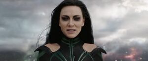 Hela grinned wickedly as she looks with disdain towards the Asgardian Einherjar army that opposed her return, with the latter are about to attack.