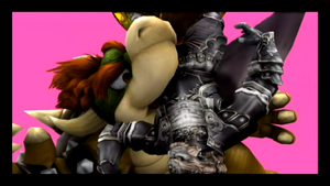 Bowser attacking Ganondorf's trophy in retaliation for his betrayal.