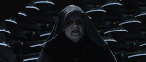 Sidious looks around the Senate for Yoda.