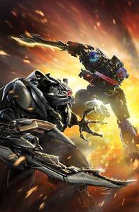 Original version of Cover A of Transformers: Defiance issue 4, later used for the 4th issue of the Revenge of the Fallen comic adaptation.