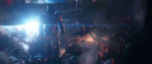 Thanos stares down the dead Asgardians.