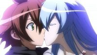 Esdeath kissing Tatsumi.
