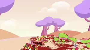 Nutty's death in A Sight for Sore Eyes, violently sliced ​​into pieces by Russell's kite with the help of Sniffles' mechanical plane.