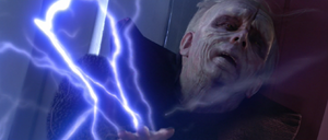 The electrical current continued to reveal the Chancellor's true body, and Skywalker's conflict reached its peak as he watched his friend suffer.