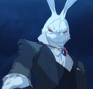 The White Rabbit standing over Lady.