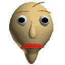 Baldi on the pause screen with a frown and shaking his head no.