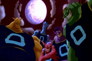 The Monstars' evil grins.