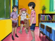 Puppykick4au.gif (574 KB) The pink shirt henchkid kicking Kaede's puppy under Tomoo's order.