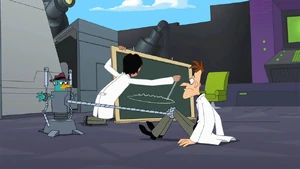 Rodrigo explaining his true plan to destroy the Tri-State Area to a betrayed Doofenshmirtz and a captive Perry.