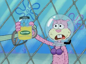 An officer arresting Sandy for public nudity.