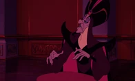 Jafar watching Jasmine run off in tears.