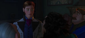 Hans being told by the dignitaries that if anything happens to Anna, he is Arendelle's only hope for survival.