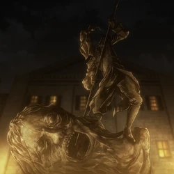 A statue of another incarnation of the Earth Devil, being slain by Helos.