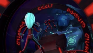 Morando staring at Aja as she faces his first OMEN.