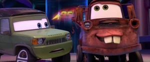 Axlerod realized something while Mater's joyfully speaking to the public.