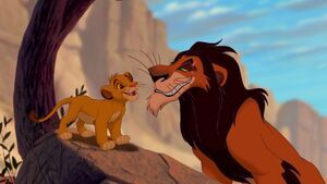 Scar lures Simba into the gorge and telling him to wait there for Mufasa.