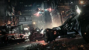 Arkham Militia 2.jpg (267 KB) Batman engaging an armored mlitia convoy and drones.