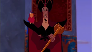Iago on Jafar's shoulder.