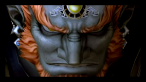 Ganondorf, enraged that he had been used and manipulated, leaps up to attack him.