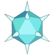 The Gem Cave Creature's gemstone is light blue, and possesses multiple facets on all sides with spikes potruding out of each vertice. It is located somewhere within its head.