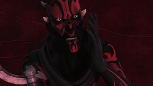 Maul shouts for Ezra to jump as the altar starts rising.