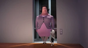 Grunion being greeted by Peabody who grabs her by the arm.