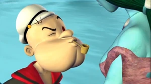 A hypnotized Popeye trying to kiss the Lady of the Depths.