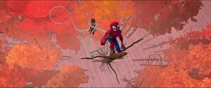 Doctor Octopus chasing Miles up a tree