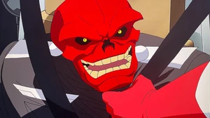 Red Skull laughs before leaving Captain America and Bucky to die on his rocket.