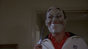 Richard wearing a Cesar Stan Laurel mask.