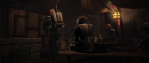 Vizsla revealed it to be the sign of Clan Vizsla and introduced himself and his warriors as the Death Watch, the descendants of Mandalore's true warrior faith which had been rejected by the pacifistic New Mandalorians who now reigned ascendant on Mandalore.